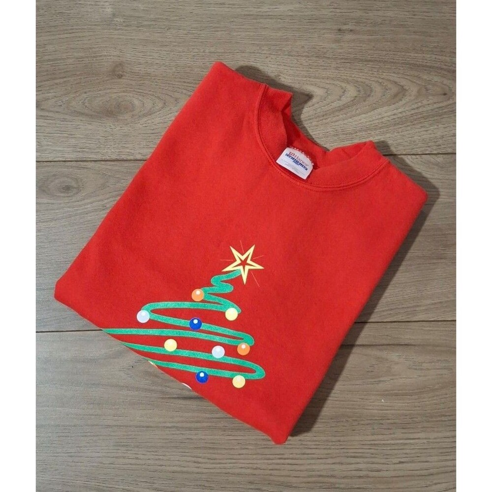 Vintage 80s Hanes Comfortblend Christmas Crewneck Sweatshirt Unisex Large Red - Picture 5 of 5